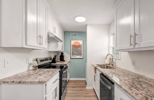 College Station Apartment | Bauhaus-1st Floor, King Beds, Walk to A&M Campus