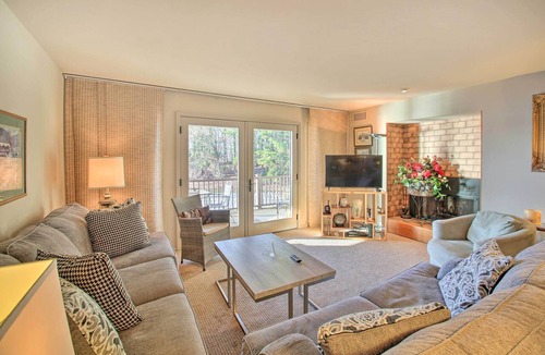 Mid America Condo | Fireplace, Pool Access: Waterfront Hot Springs Gem
