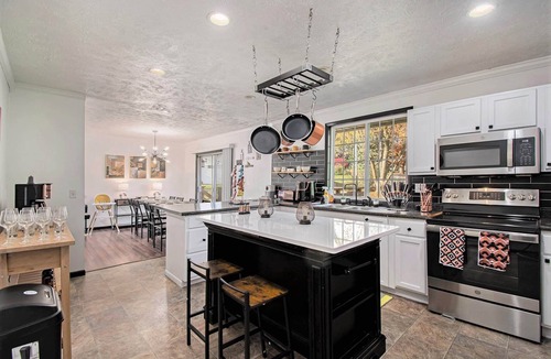 West Omaha House | Modern Rustic Retreat | Game Room, Gym, Wet Bar, 4 TVs, Coff