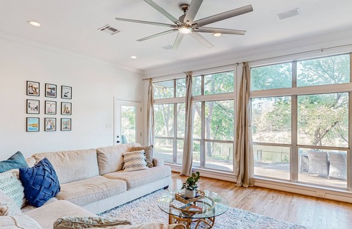 China Spring House | Remodeled riverfront country home with firepit, grill, river views, patio, W/D