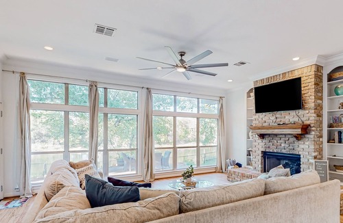 China Spring House | Remodeled riverfront country home with firepit, grill, river views, patio, W/D