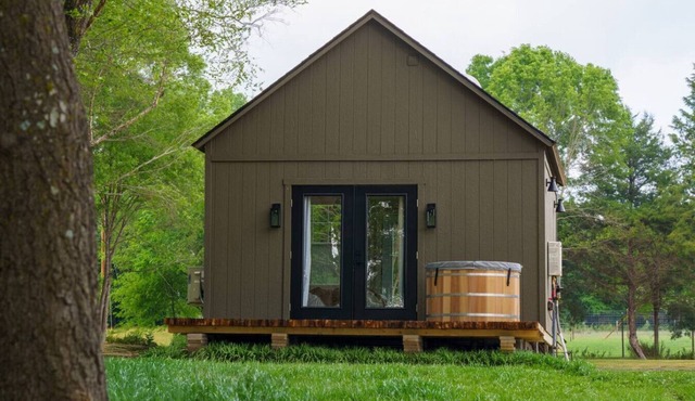 King bed, writing desk, cedar Ofuro hot tub on lake-facing deck
