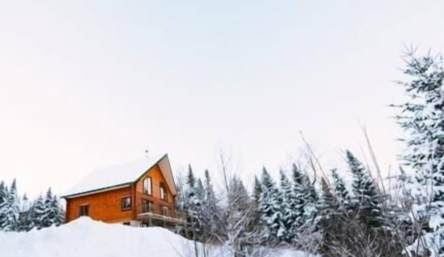 Rustic log cabin on the mountainside